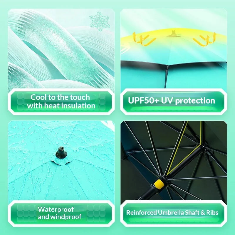 Heavy Duty Fishing Umbrella Thick UV Sunshade Three Fold Large Double Pole Beach Patio Camping Umbrella Base Included Outdoor