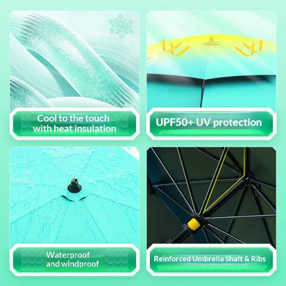 Heavy Duty Fishing Umbrella Thick UV Sunshade Three Fold Large Double Pole Beach Patio Camping Umbrella Base Included Outdoor