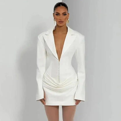 Avrilyaan Casual Pleated Sexy Dress Women 2025 Elegant Party Dress Blazer Long Sleeves Bodycon Mini Autumn Winter Dress Vestidos