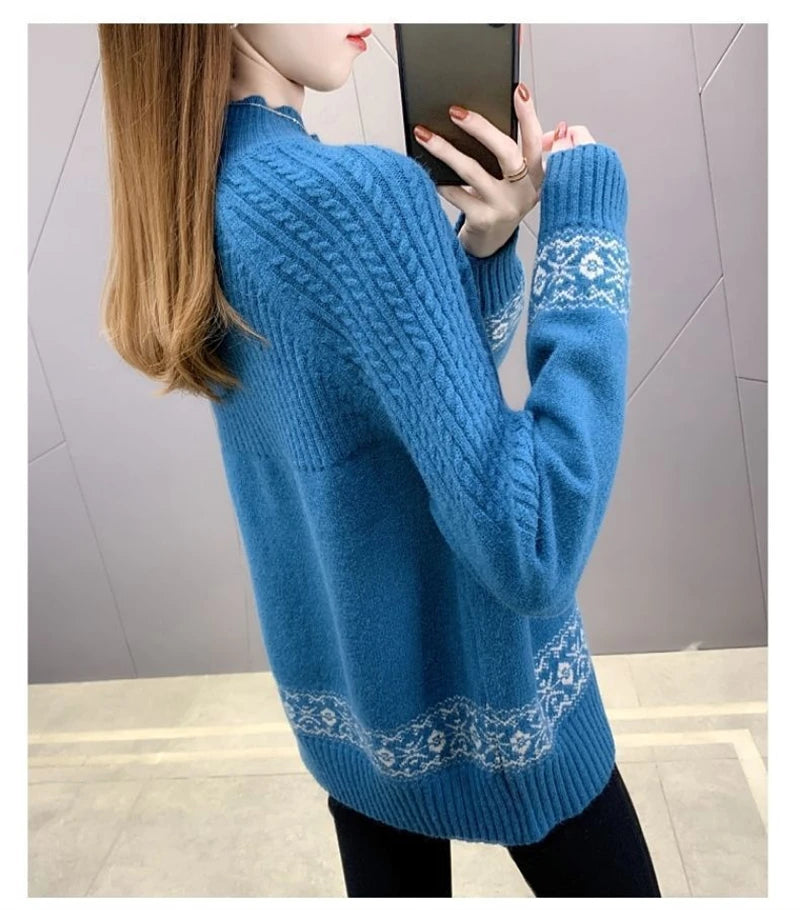 2024 Fashion Basic Autumn Winter Merino Wool Sweater Mock Neck Cashmere Pullover Solid Color Soft Long Sleeve Clothing Tops