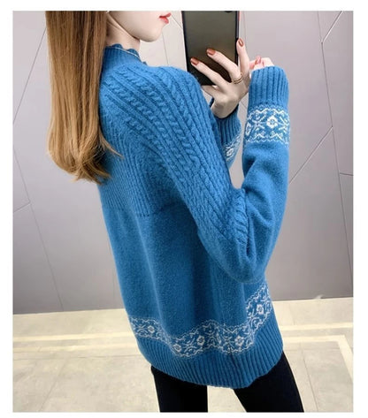 2024 Fashion Basic Autumn Winter Merino Wool Sweater Mock Neck Cashmere Pullover Solid Color Soft Long Sleeve Clothing Tops