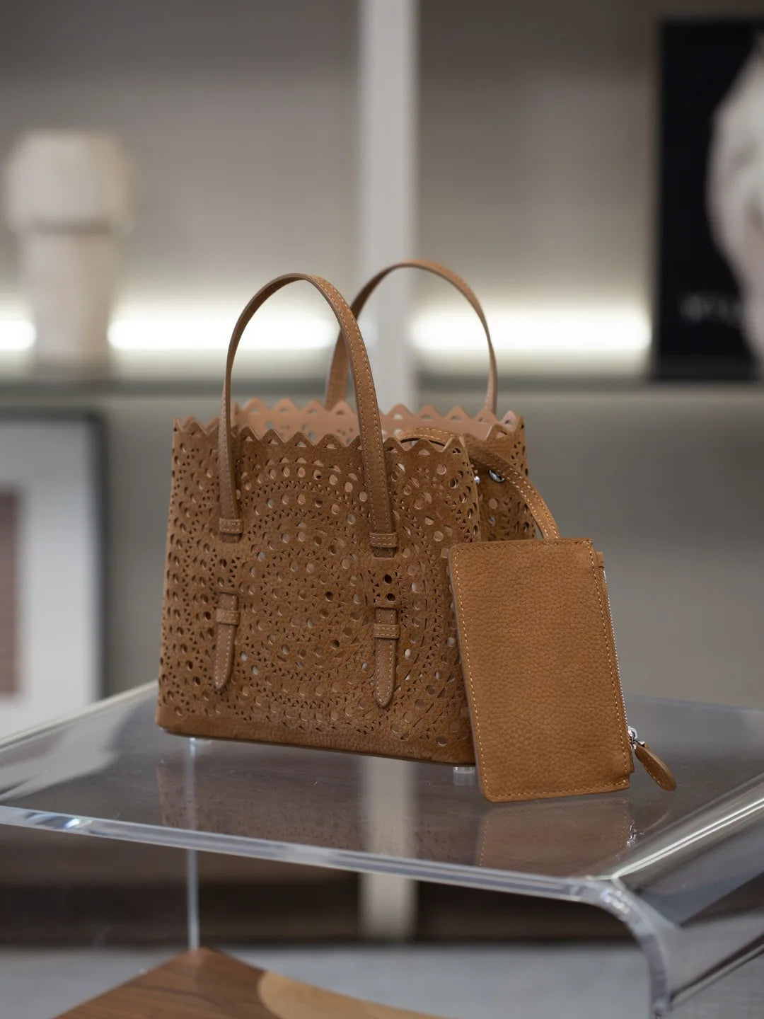 New Advanced Leather Tote Shopping Bag Wave Hollow out Basket Retro Suede Single Shoulder Slant Cross Mother Baby Bag