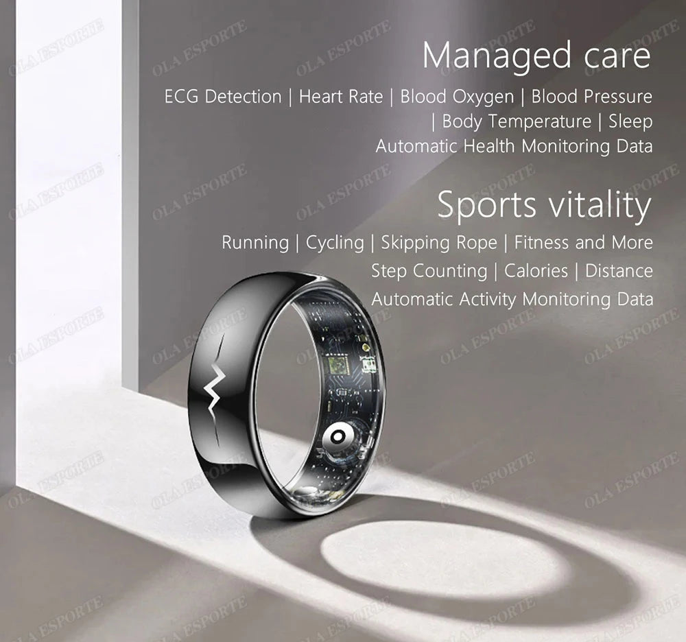 New ECG Smart Ring Men Women Bluetooth Blood Heart Rate Blood Oxygen Health Monitoring Multi Sports 5ATM Waterproof smartring