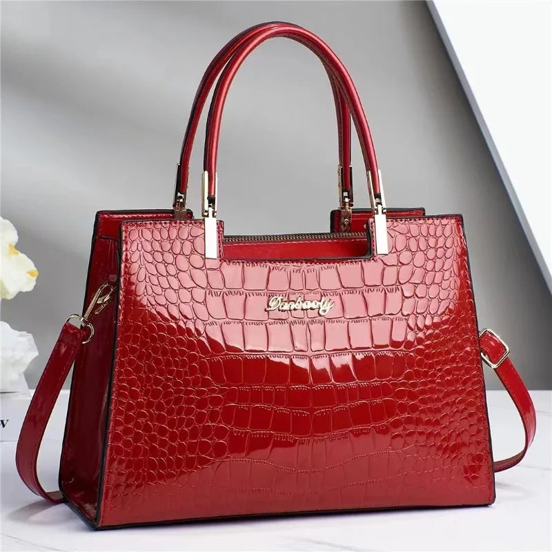 Luxury Bright Leather Ladies HandBags High-end Crocodile  Messenger Bags Boston Ladies Shopping Shoulder Tote Bags Crossbody Bag