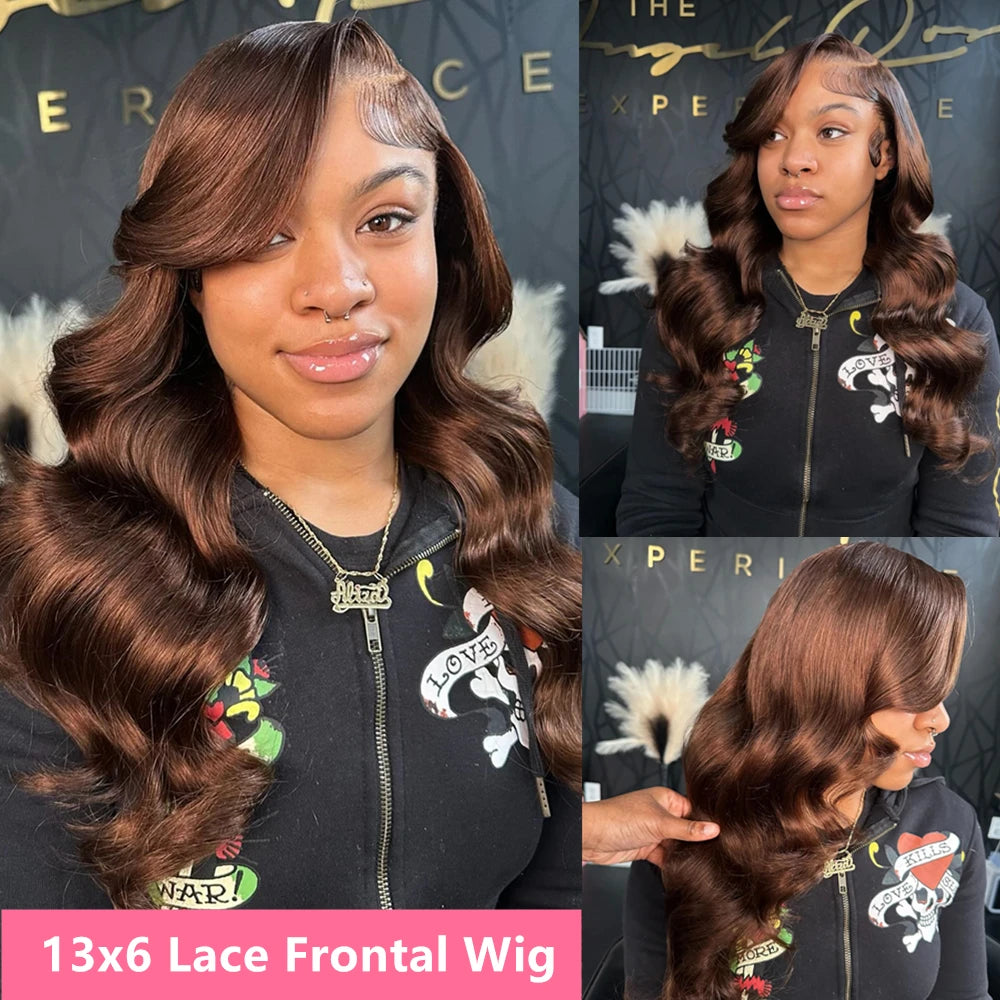 Body Wave Chocolate Brown Lace Front Wig Human Hair 13x6 HD Transparent Lace Frontal Wig 30 Inch Color Lace Front Wig Preplucked