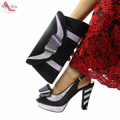 2025 Red Elegant Style Italian Women Shoes Matching Hand Bag Set  Slingbacks Sandals with Platform for Party