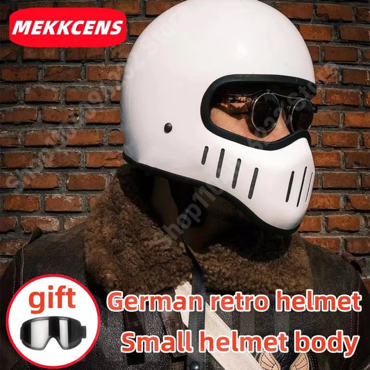 Mekkcens Retro Motorcycle Helmet Pig Nose Cruising Full Helmet Small Helmet Body German Private Fiberglass Reinforced Plastic