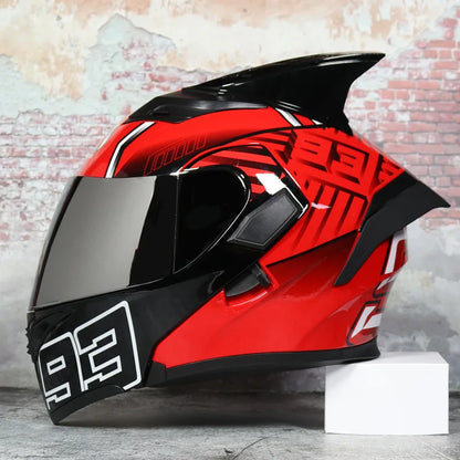 JIEKAI Motorcycle Flip Up Helmet Personality Horn Tail Motorbike Motocross Shark Moto Helmet Technology Design Full Face Casco