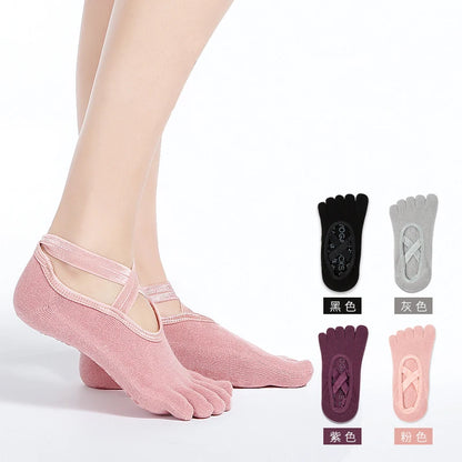 Yoga Dance Indoor Sports Silicone Anti slip Cross Strap Finger Socks