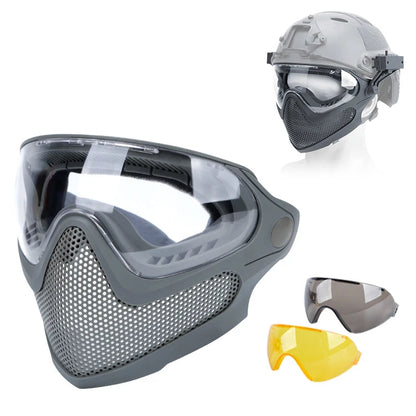 Tactical Full Face Mask Paintball Airsoft Cs Shooting Steel Mesh Breathable Protective Head/ Helmet Wearing Masks Hunting Gear