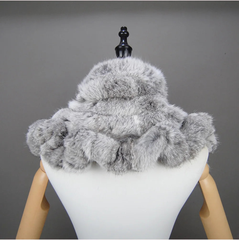 New Lady Winter Real Rabbit Fur Scarf Natural Warm Soft Rabbit Fur Shawl Women Fashion Outdoor Knit 100% Real Rabbit Fur Scarves
