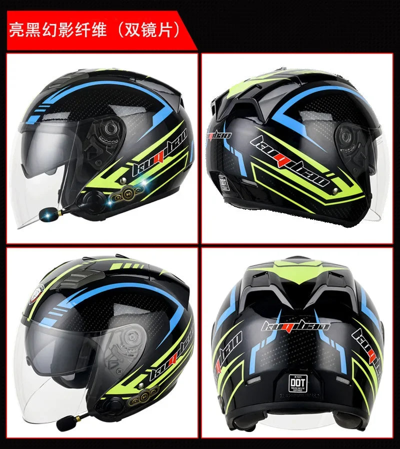 HOT DOT Approved Open Face 3/4 Motorcycle Helmet with Build-In Bluetooth Headset Earphone and Detachable Liner for honda