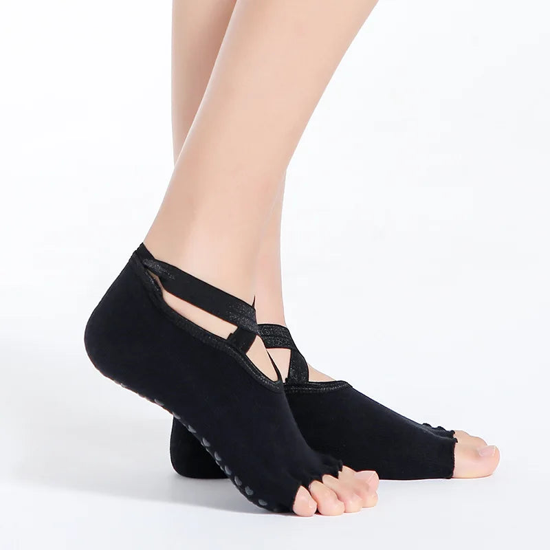 Yoga Dance Indoor Sports Silicone Anti slip Cross Strap Finger Socks