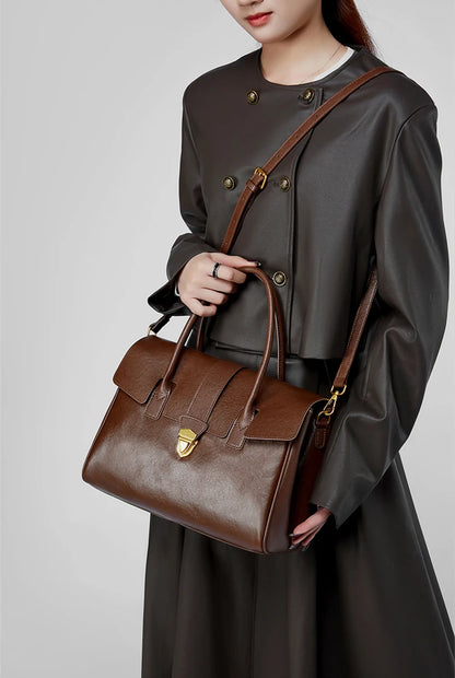 Burminsa Cowhide Genuine Leather Tote Handbags For Women 2025 Luxury Designer Satchel Commuter Ladies Shoulder Crossbody Bags