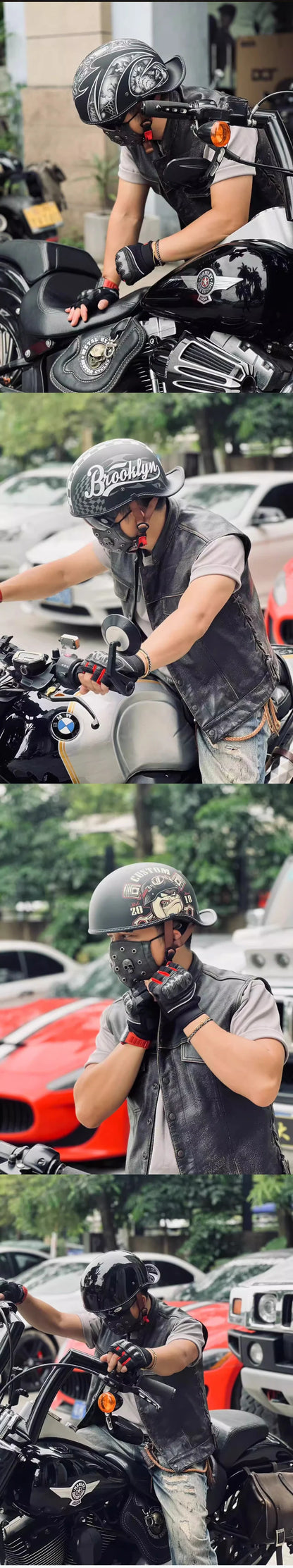 DOT motorcycle retro helmet scoop helmet for men and women summer half helmet cruise motorcycle tilt helmet commuter personality