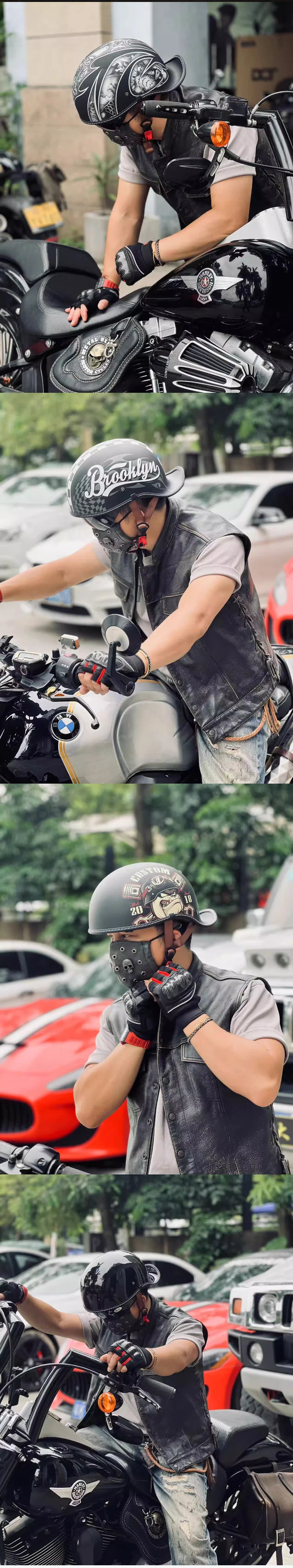 DOT motorcycle retro helmet scoop helmet for men and women summer half helmet cruise motorcycle tilt helmet commuter personality