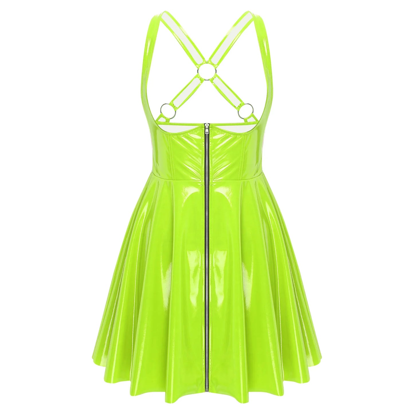 Gothic Punk Women Wet Look Latex Leather Dress Sleeveless Front Cut Out Cups Bodycons Dress Sexy Raves Party Nightclub Clubwear