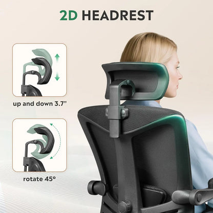Ergonomic Mesh Office Desk Chair with Footrest, Comfrotable Big and Tall Reclining Computer Chair with Adjustable Lumbar