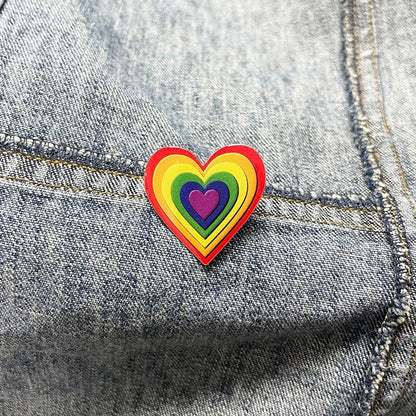 Retro Rainbow Love Heart Pattern Badge Lapel Pin Colorful Gay Pride LGBT Jewelry Valentine's Day Gift
