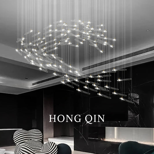 Custom Led Light Fixture Minimalist Lighting Hanging Chandelier Dining Living Room Chandelier Glass Tube Villa Hall Hanging Lamp