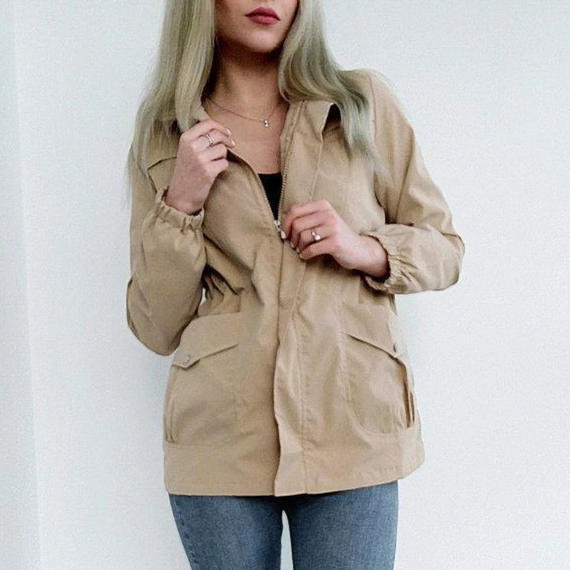 HI-FASHION Women Double Layer Windbreaker Autumn Casual Slim Coat Fashion Plus Size 4Xl Stand-Up Collar Ladies Jacket