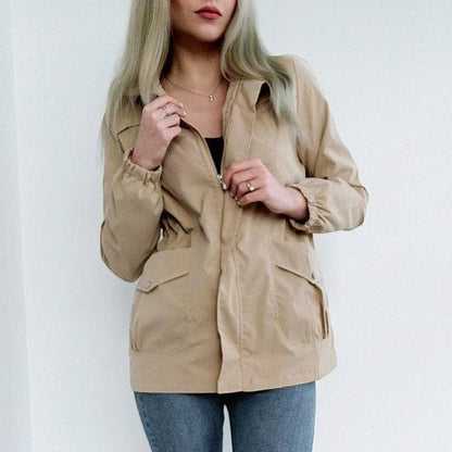 HI-FASHION Women Double Layer Windbreaker Autumn Casual Slim Coat Fashion Plus Size 4Xl Stand-Up Collar Ladies Jacket