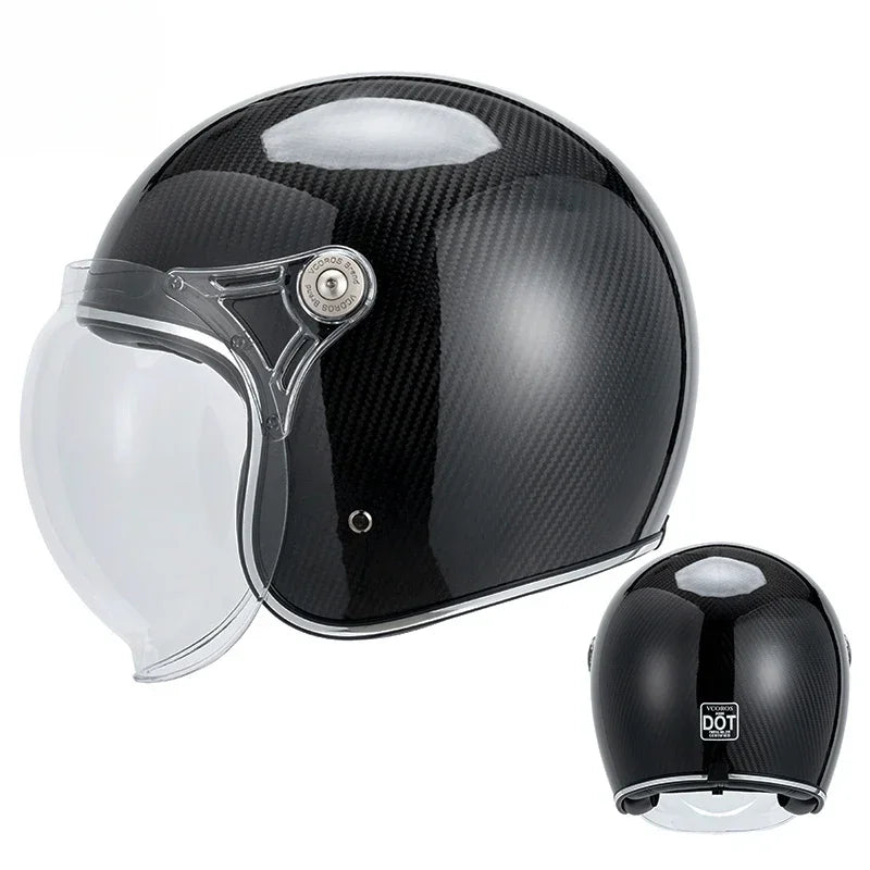 VCOROS Carbon fiber Retro Motorcycle Helmet Half Open face helmet fiberglass Cascos para motos DOT Certification