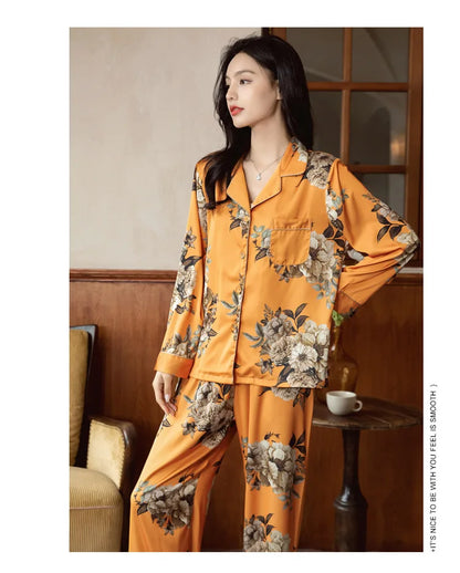 2026 New Ice Silk Thin Casual Women Pajamas Long Sleeve Set Women's Homewear