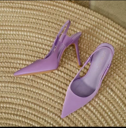 2025 New Fairy Pink Womens High Heel Sandals Pointed Toe Shallow Mouth Soft Leather Heels Ladies Fashion Banquet Versatile Shoes