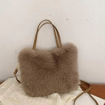 Fahion Faux Fur Tote Bag Women's Bucket Plush Luxury Design Ladies Handbags Winter Crossbody Shoulder Bags