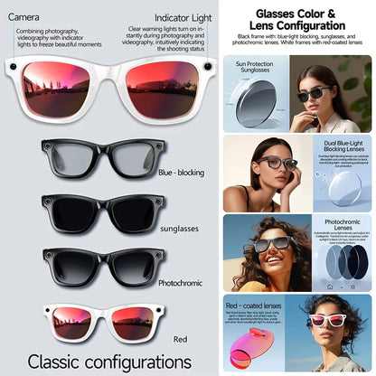8MP HD Camera Smart Glasses Color-Changing AI Real-time Translation BT Call Music Play Photo Video Record Sunglasses Men Women