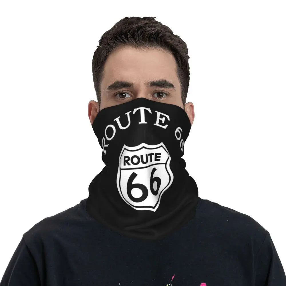 Custom Travel Motorcycle Ride Route 66 Bandana Winter Neck Warmer Windproof Wrap Face Scarf for Hiking Highways Gaiter Headband