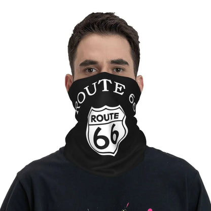 Custom Travel Motorcycle Ride Route 66 Bandana Winter Neck Warmer Windproof Wrap Face Scarf for Hiking Highways Gaiter Headband