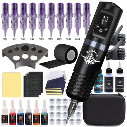 Portable Tattoo Machine Kit With 1600mAh Lithium Battery Power Digital LED Display Power Wireless Tattoo Machine Pen Set