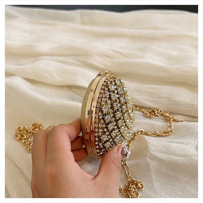 Luxury Mini Diamond Inlay Heart Shape Crystal Clutch Purse Stones Evening Wedding Party Shoulder Bag Handle Rhinestone Handbags