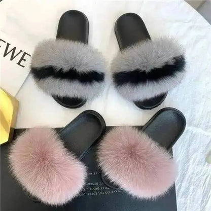 Women's Fluffy  Slides Fashion Plush fluffy Flat Sandals Casual Indoor Outdoor Beach Casual Slippers
