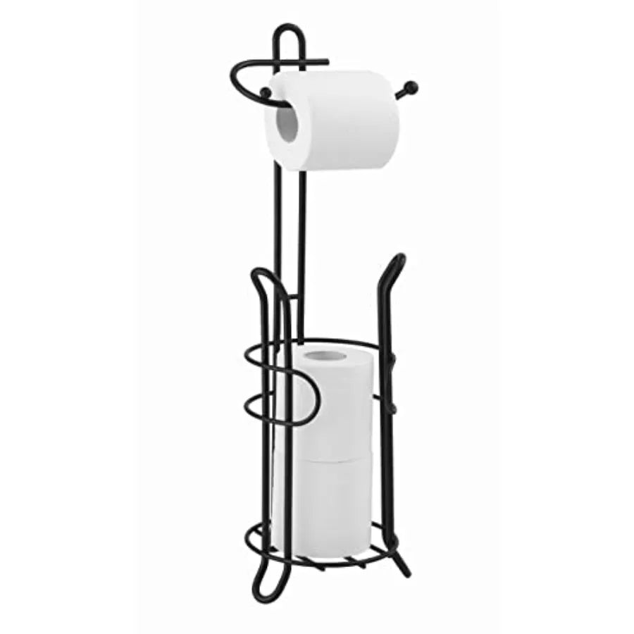 Freestanding Toilet Paper Holder with Storage Holds 3 Spare Rolls Heavy-Duty Steel Black Finish Easy Assembly Space-Saving Bath
