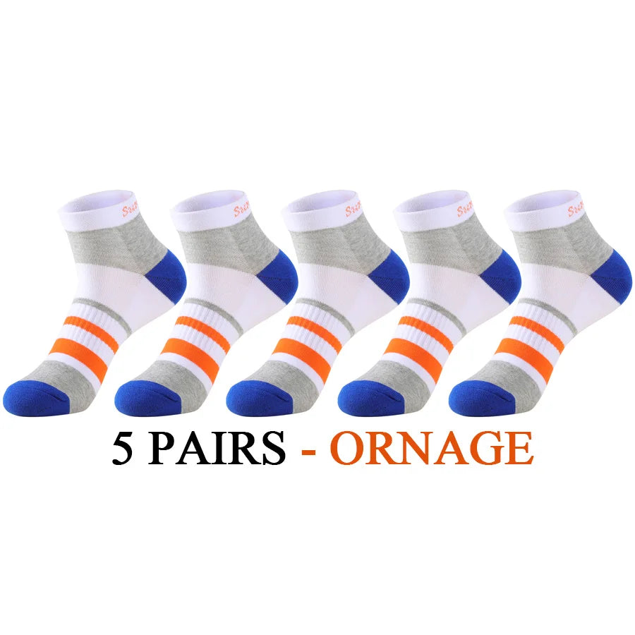 5 Pairs/Lot Running Socks Men Ankle Colorful Stripes Combed Cotton Outdoor Gym Compression Short Male Socks 5 Colors New 2025