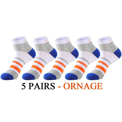 5 Pairs/Lot Running Socks Men Ankle Colorful Stripes Combed Cotton Outdoor Gym Compression Short Male Socks 5 Colors New 2025