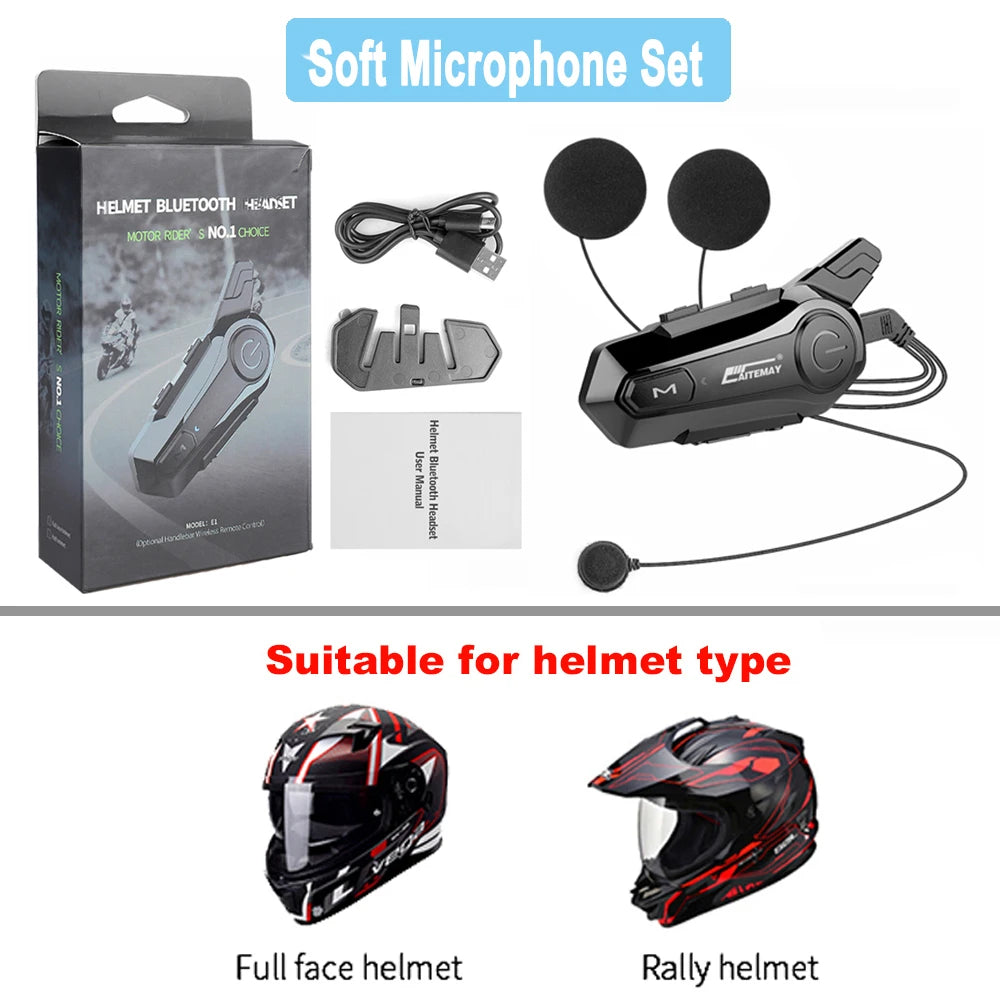 X1 Plus Motorcycle Bluetooth 1000M Intercom Helmet Headset For 2 Rider Intercomunicador Moto Waterproof Interphone Earphone