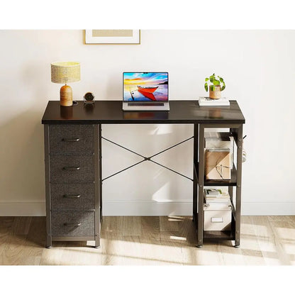 Compact 40 Computer Desk with Fabric Drawers, Ideal for Small Spaces, Home Office & Study with Storage Shelves, Black