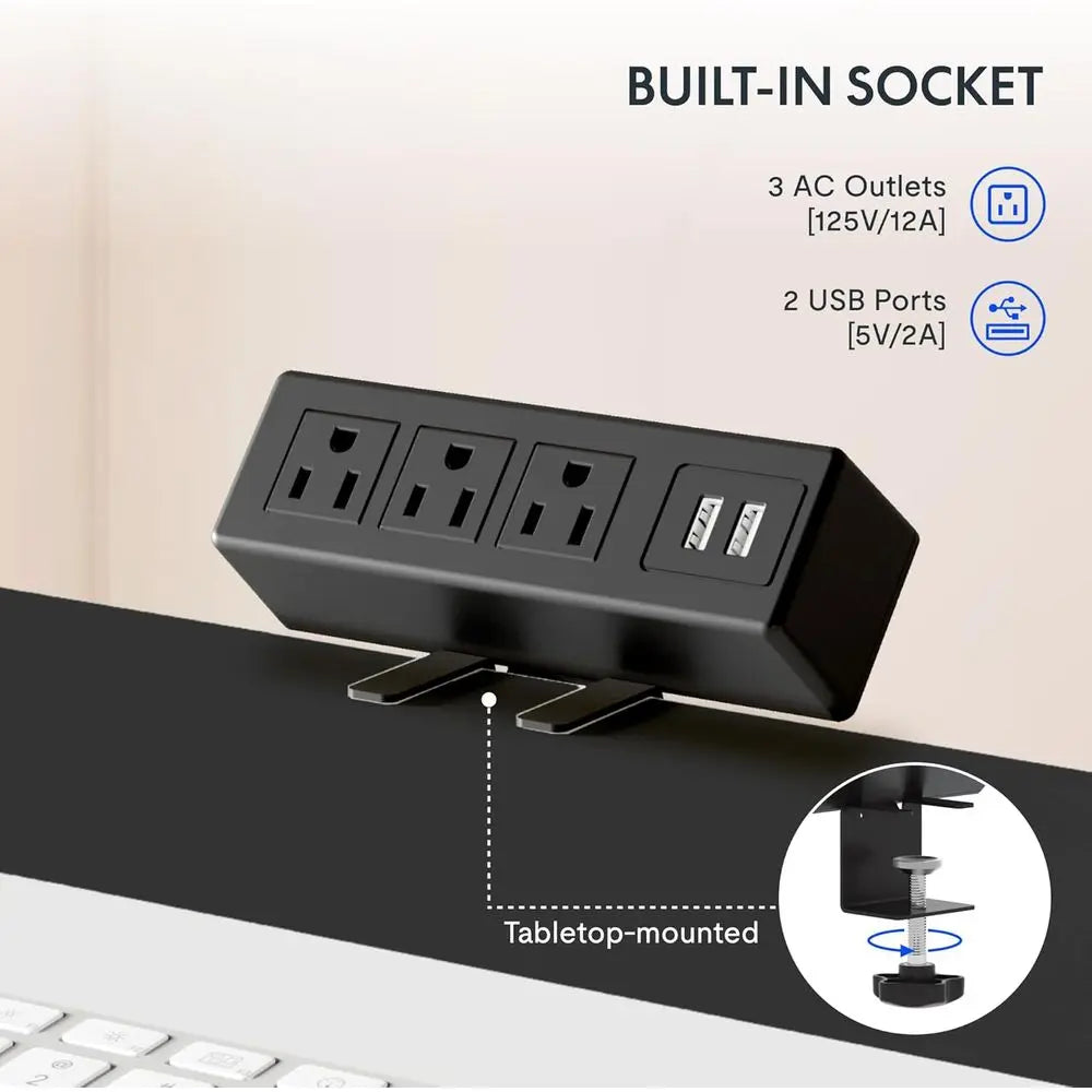 Electric Height-Adjustable Standing Desk 55 x 28 with Clamp Power Strip and Cable Management