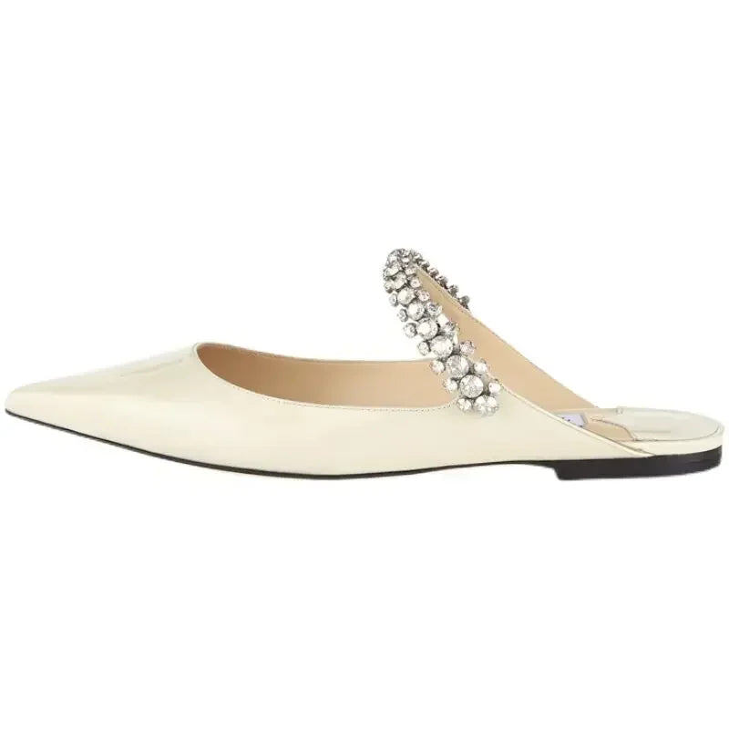 2025 New Fashionable Fine Heeled Muller Shoes with Pointed Water Diamond Chain Banquet Shallow Mouth Women's High Heel Sandals