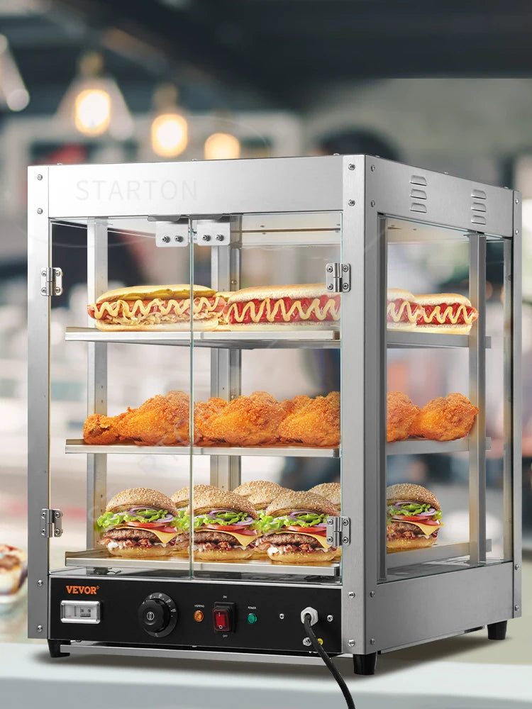 2/3 Tiers Countertop Food Warmer Commercial 3D Heating Pizza Pastry Warmer with Temp Knob Display Kitchen Appliance
