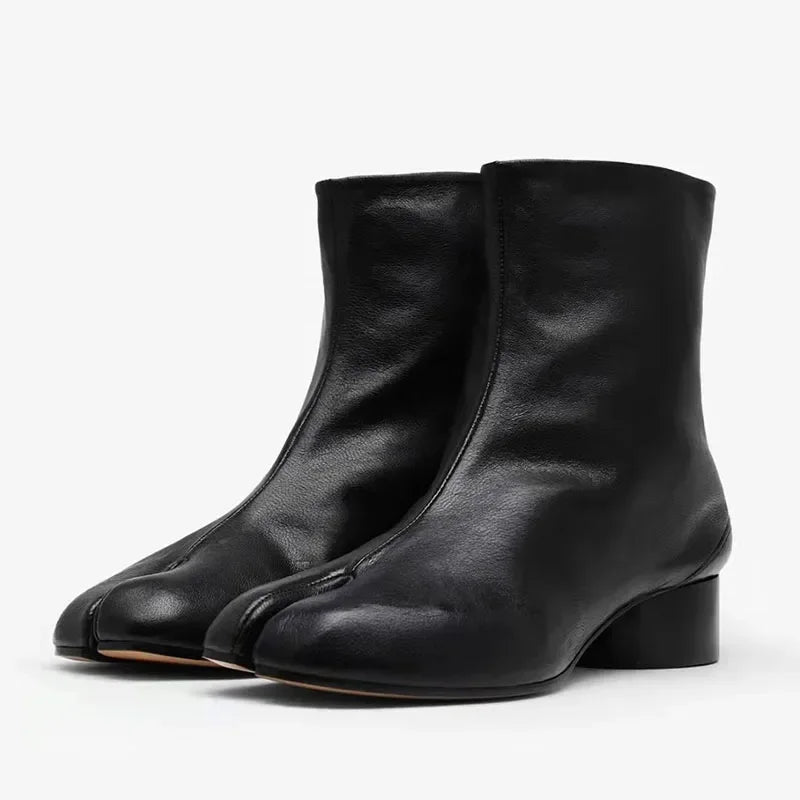 Luxury Design Fashion Split Toe Shoes 2026 Autumn Winter New Ankle Boots Genuine Leather Low Heels Women's Boots
