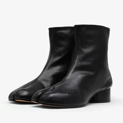 Luxury Design Fashion Split Toe Shoes 2026 Autumn Winter New Ankle Boots Genuine Leather Low Heels Women's Boots