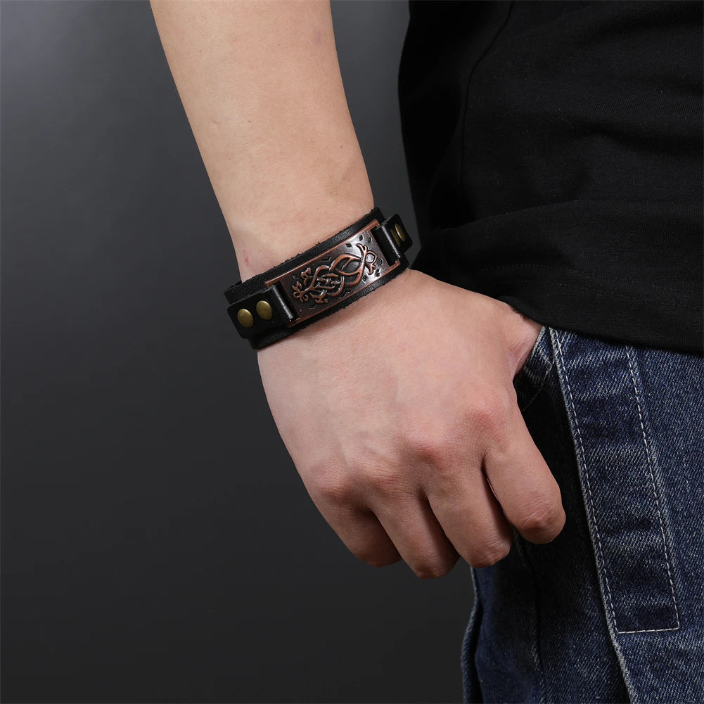 2025 Jewelry Handmade Weave Genuine Leather Bracelet Men Vintage Cuff Wide Leather Bracelet Pulsera Hombre
