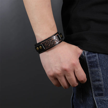 2025 Jewelry Handmade Weave Genuine Leather Bracelet Men Vintage Cuff Wide Leather Bracelet Pulsera Hombre