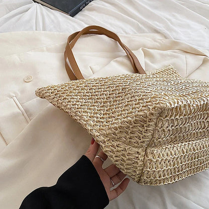 Hand-woven Women's Shoulder Handbag Bohemian Fashion Straw Beach Tote Bag Travel Shopper Weaving Shopping Bags