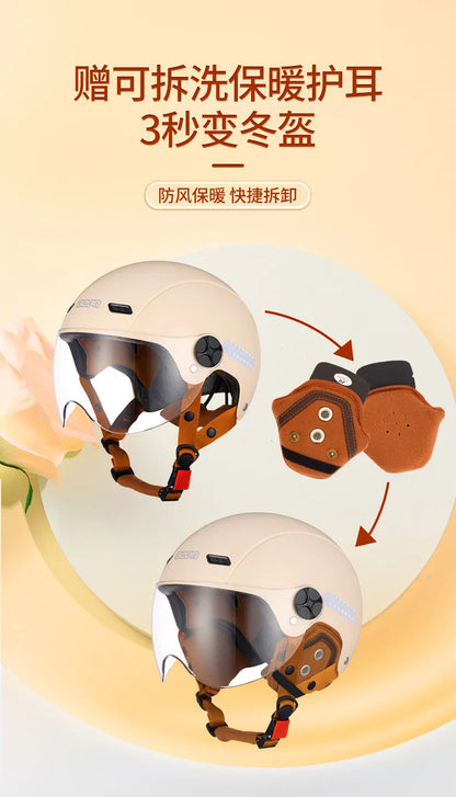 BEON Light Helmet Electric Motorcycle Lightweight Half Helmet Detachable Warm Ear Protection Capacete De Motocicleta